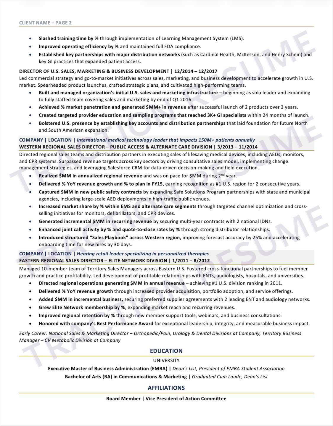 Executive + High Design resume sample 2