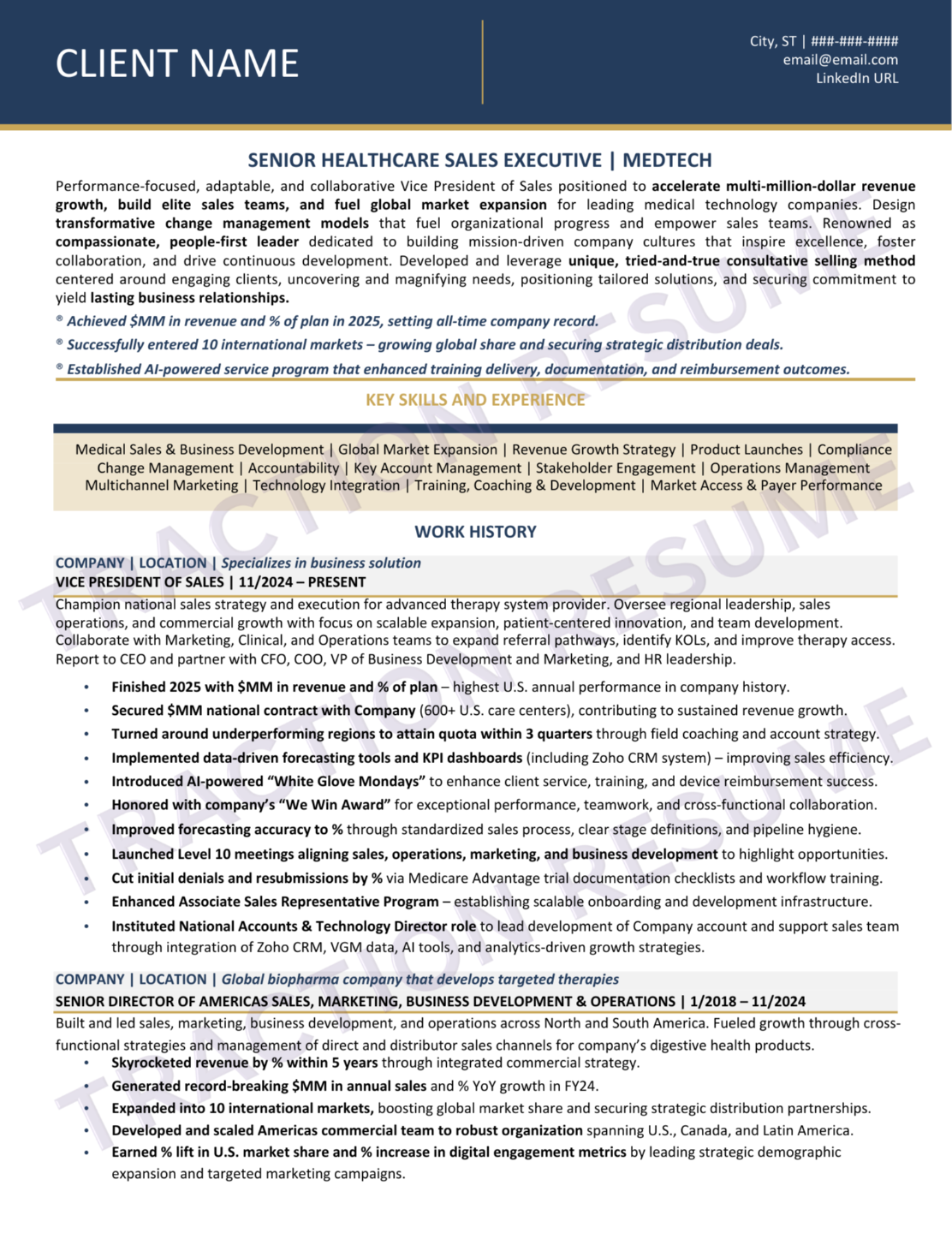 Executive + High Design Traction Resume sample preview